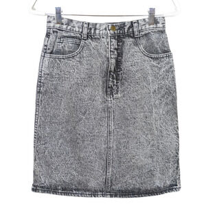 MAINFRAME Vintage 1980s Denim Pencil Skirt Grey Acid-Washed Cotton Women's 9
